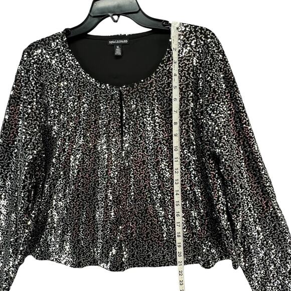 Nina Leonard Jacket Womens XL Black Sequined Cardigan Sparkle Evening Classic - Picture 9 of 16